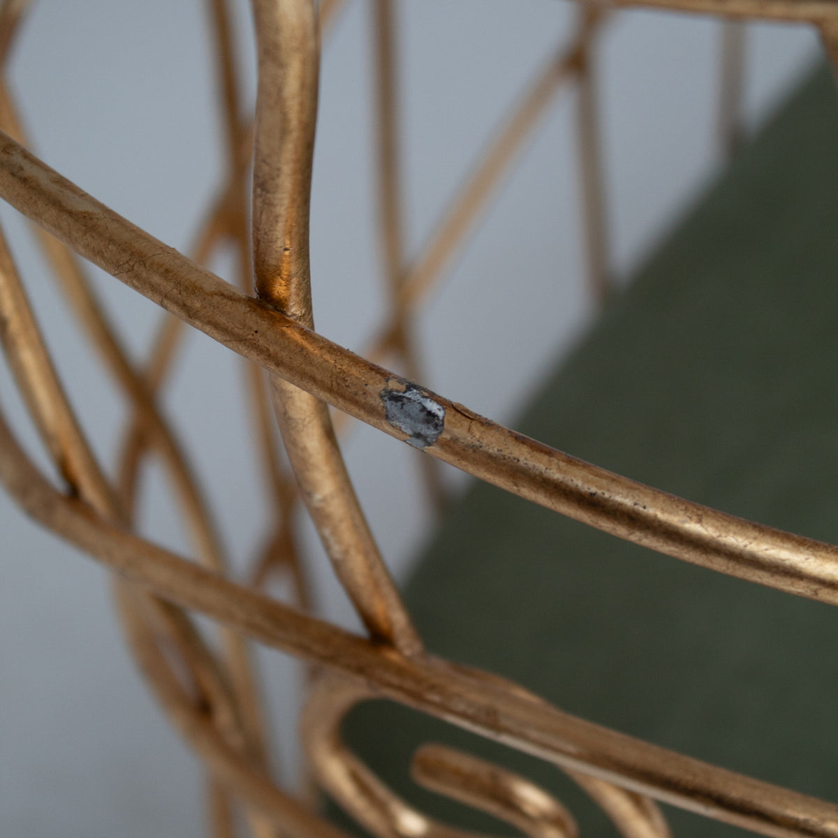 Sculptural Gilt Metal Bench with Green Upholstery — view 9