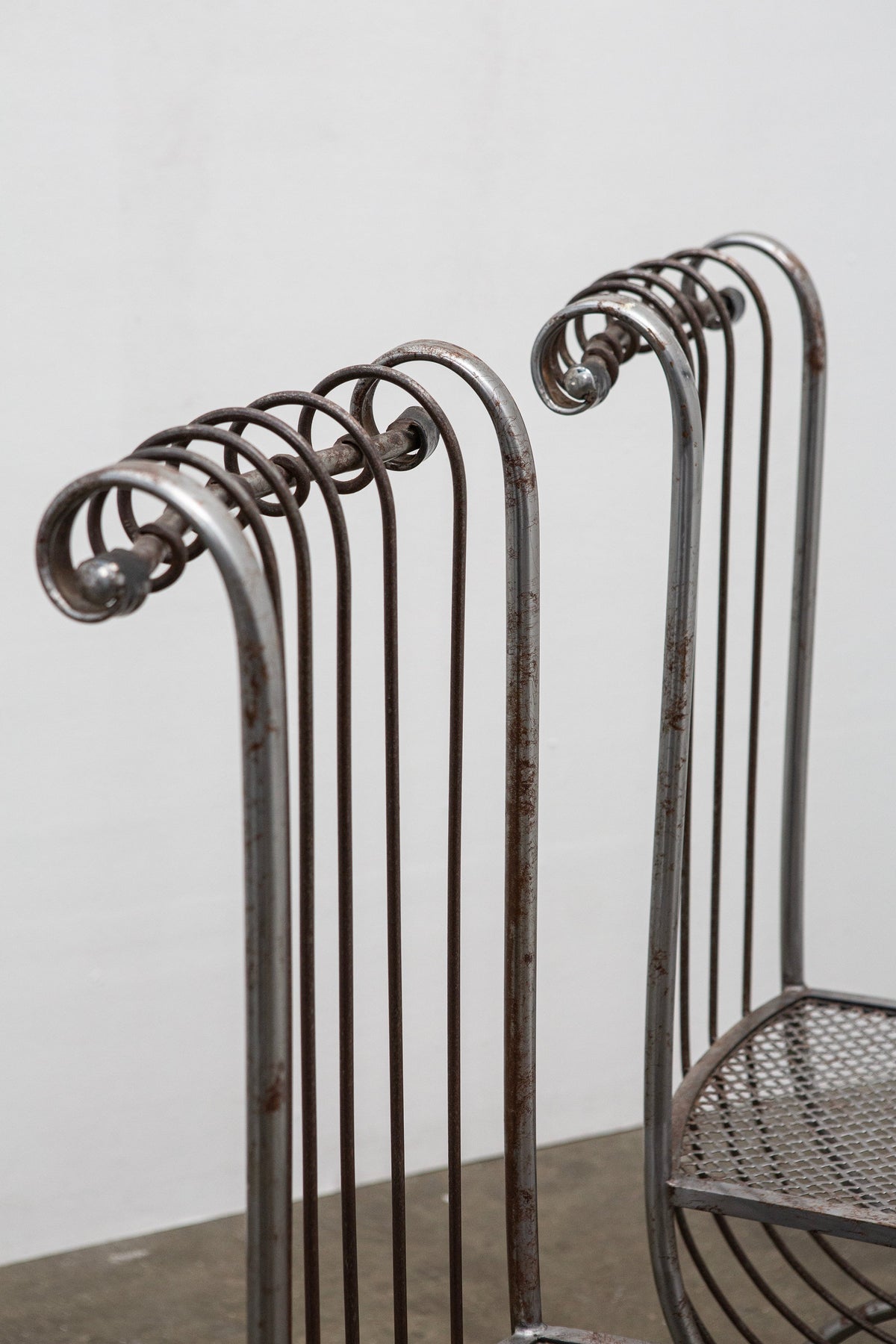 Sculptural Metal Chair by S. Salvadori, Italy, c.1950 (1 of 2) — close-up of rusted metal backrest details