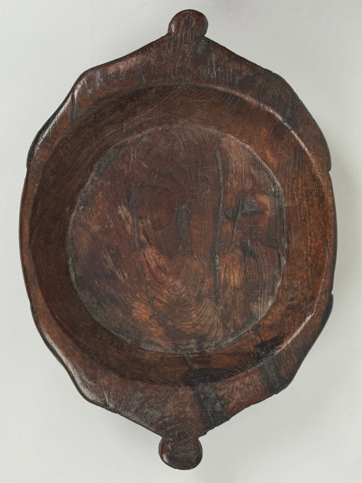 Large Monoxyle Bowl 19th Century — top view of handcrafted wooden surface