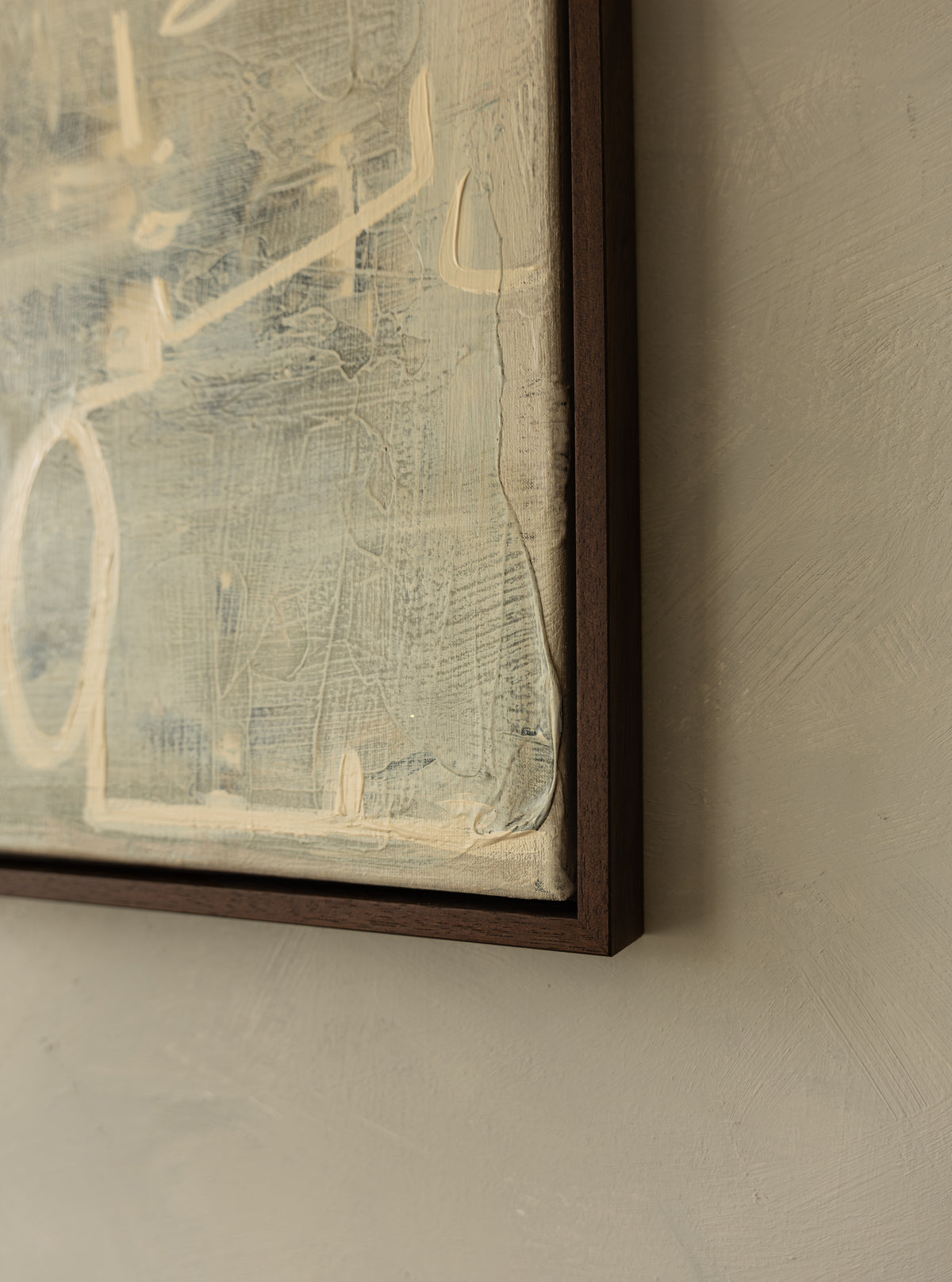 Corner detail view of HIS abstract painting by Claire de Wolf