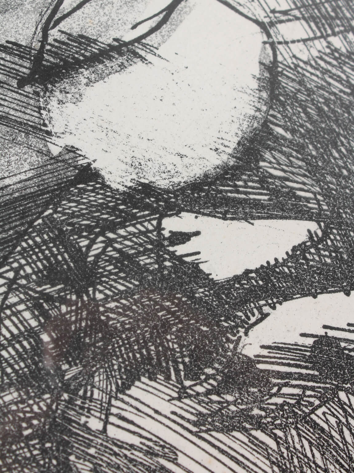 Swedish Rustic Etching On The Paper, 1956 — close-up of textured black and white print