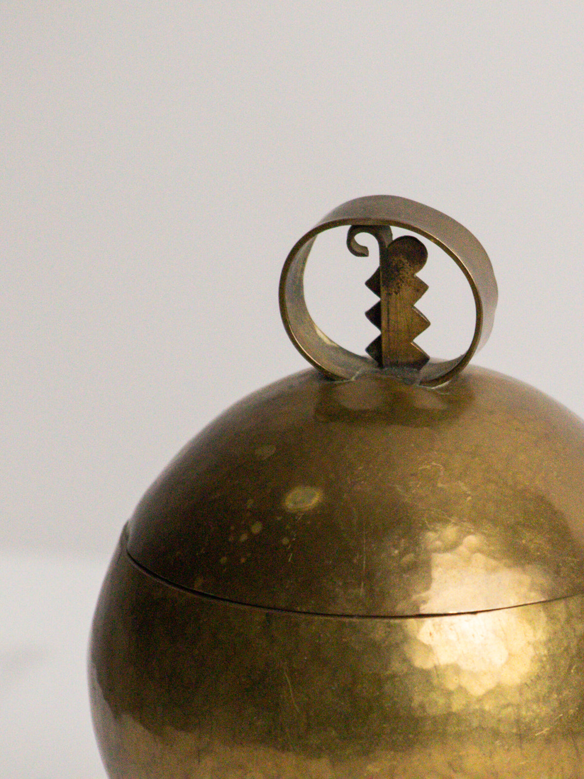 Hand Raised Brass Sphere Box with Toothed Zigzag Finial, Art Deco Style, Central European Workshop, circa 1930s — view 10