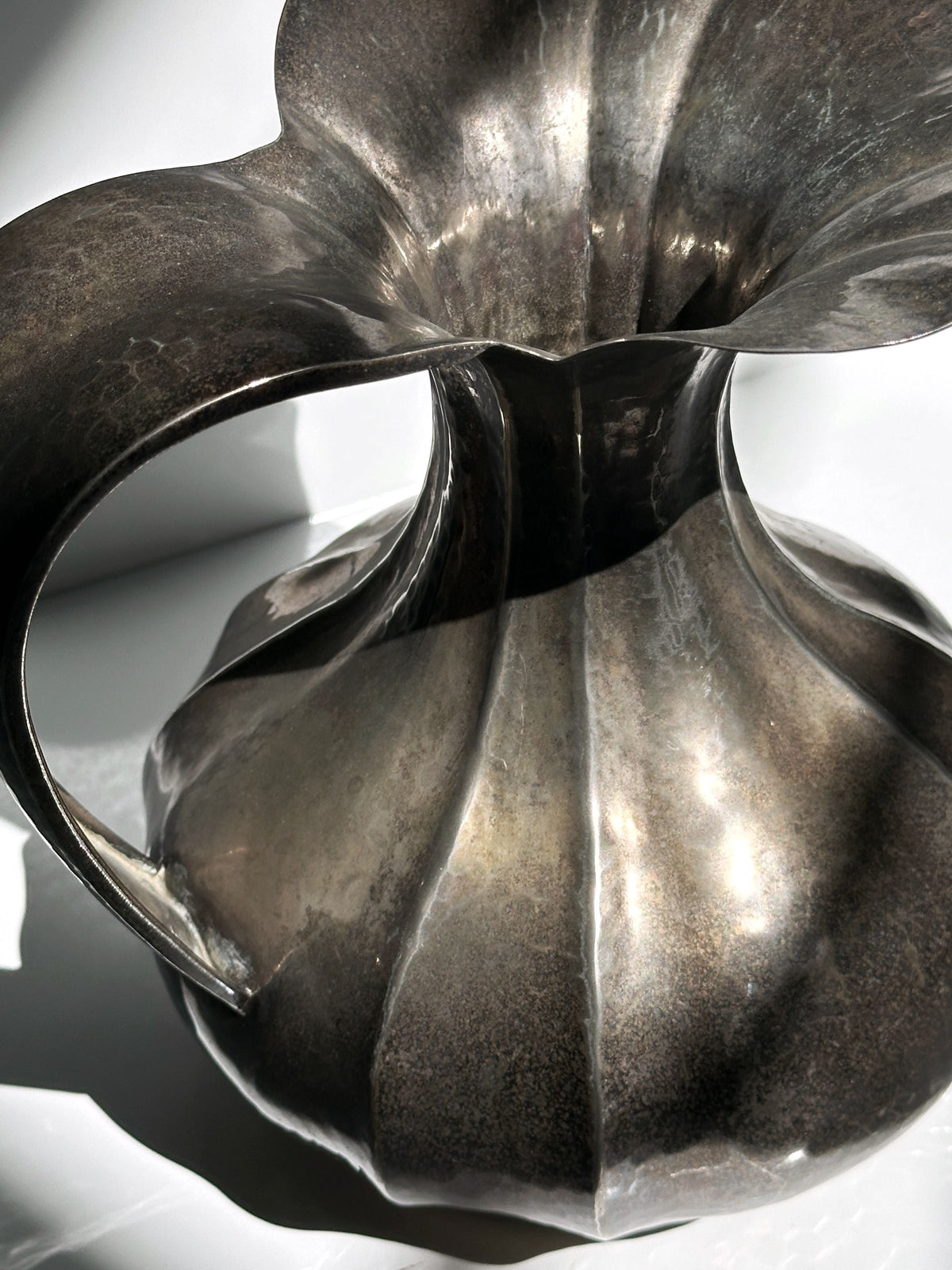 Silver-plated Art Nouveau vase interior fluted detail view