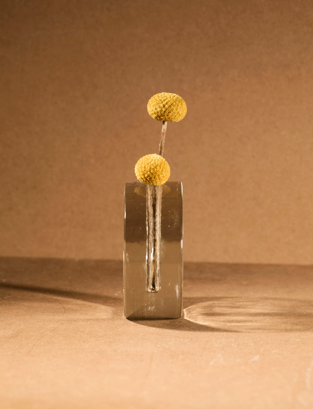Vintage Scandinavian Clear Vase in Glass — top view with yellow flowers