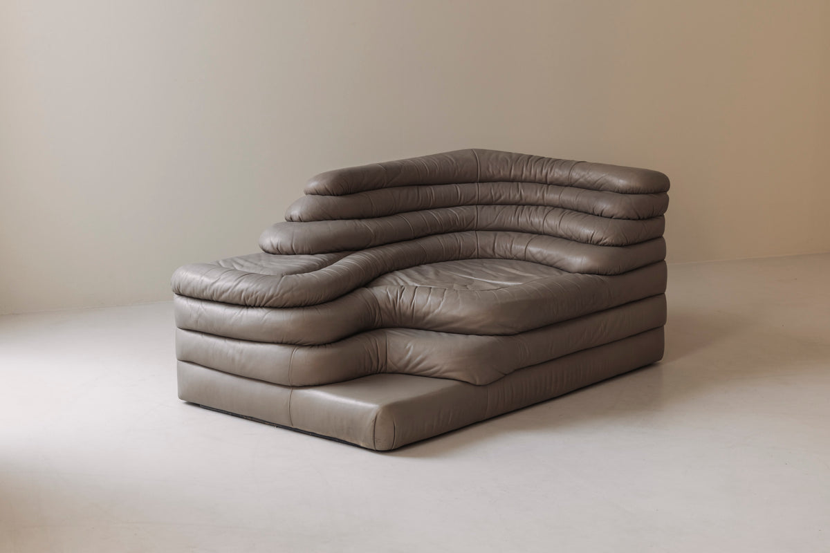 Rare taupe leather Terrazza DS-1025 Sofa by Ubald Klug for De Sede, 1972 — lifestyle setting