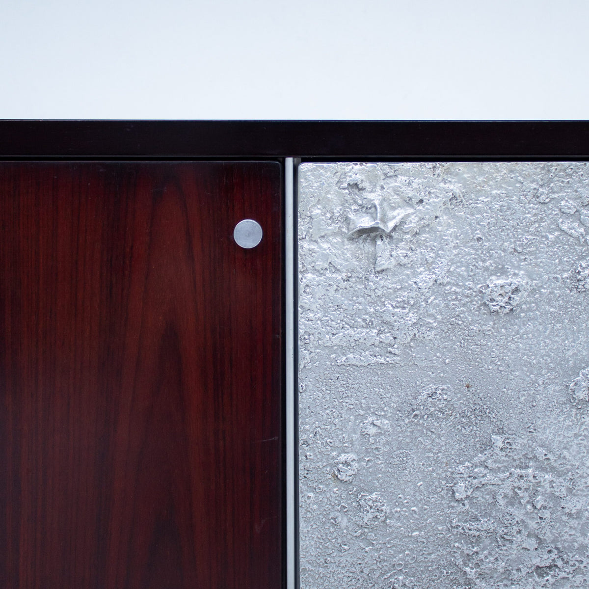 Modern Italian Sideboard/Cabinet in Wood and Metal — back view showing wood and metal textures