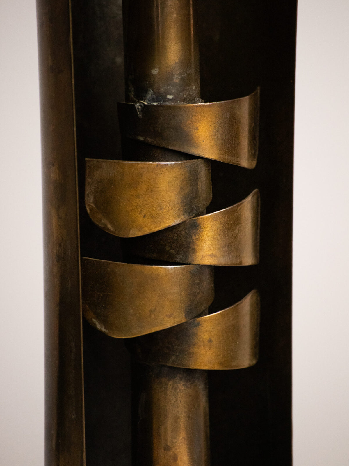 Czesław Palczewski Spiral Brass Candle Holder, Hand Cut Polish Brutalist Metalwork, 1970s — lifestyle setting