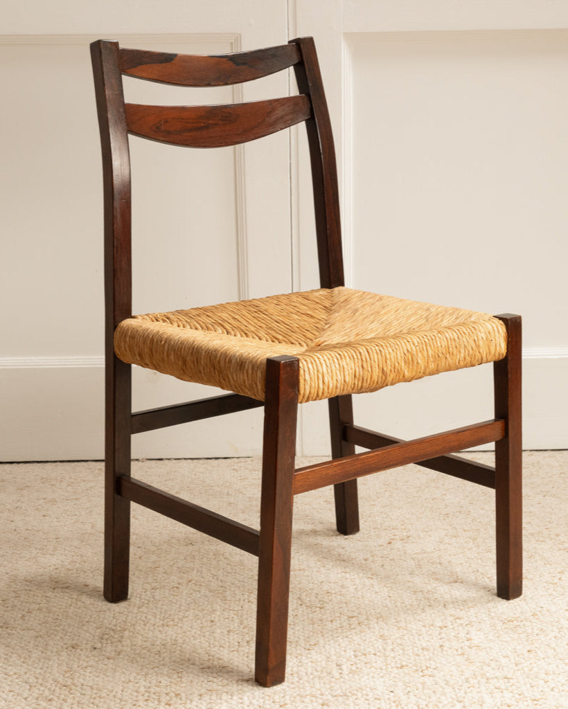 1960s Italian wooden chair with woven rush seat detail