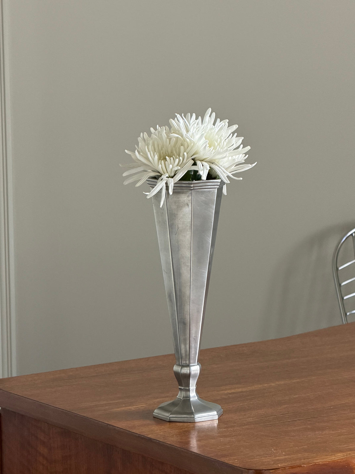 Vintage Gorham Octagon Slender Pewter Art Deco Style Vase — detail view