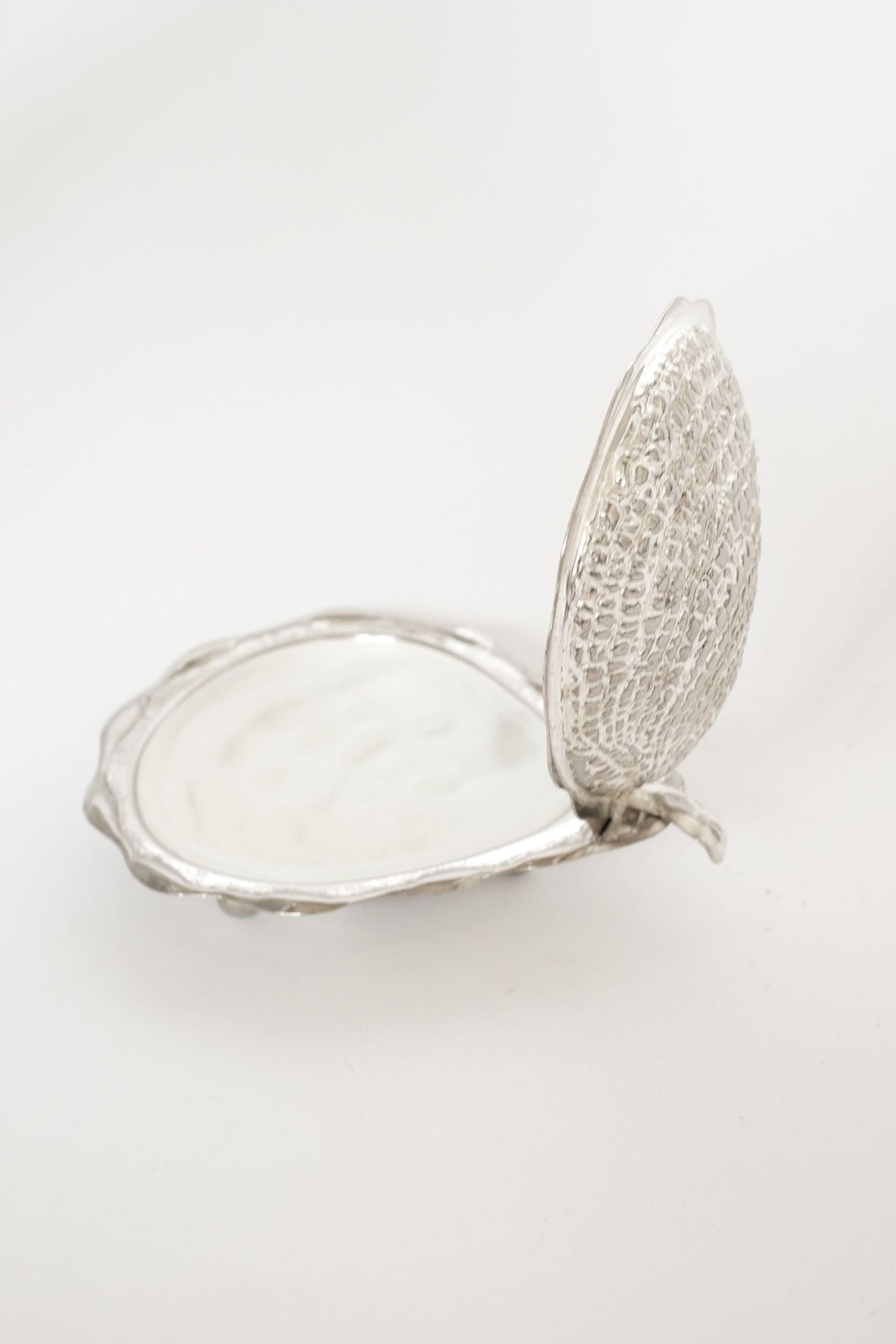 Large Shell Butter Dish — top view of silver textured surface