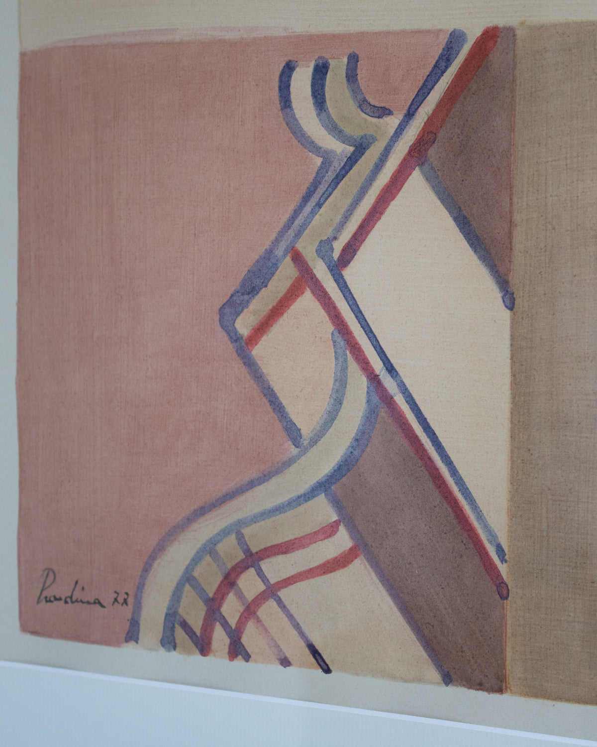 Mid Century Italian Work on Paper — top view of abstract watercolor lines