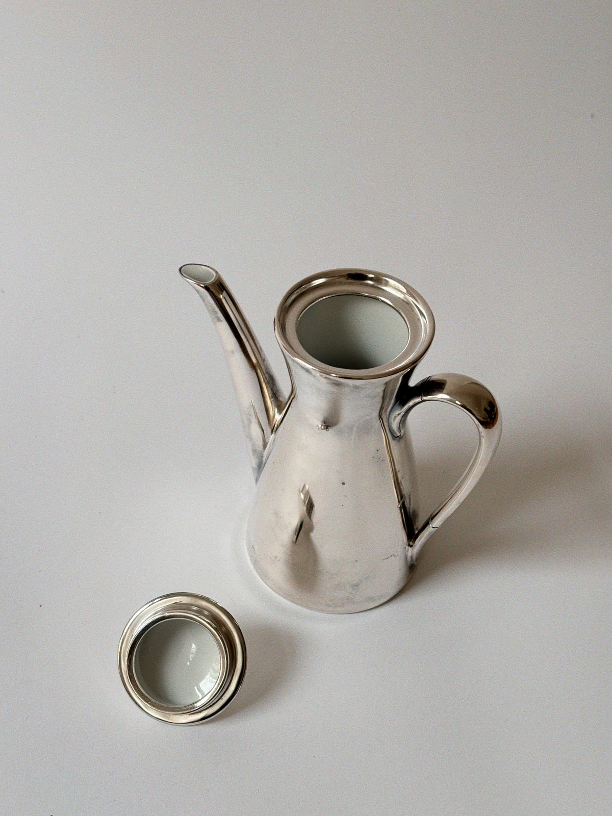 Silver Glazed Ceramic Teapot, Mid-Century Germany — lifestyle setting