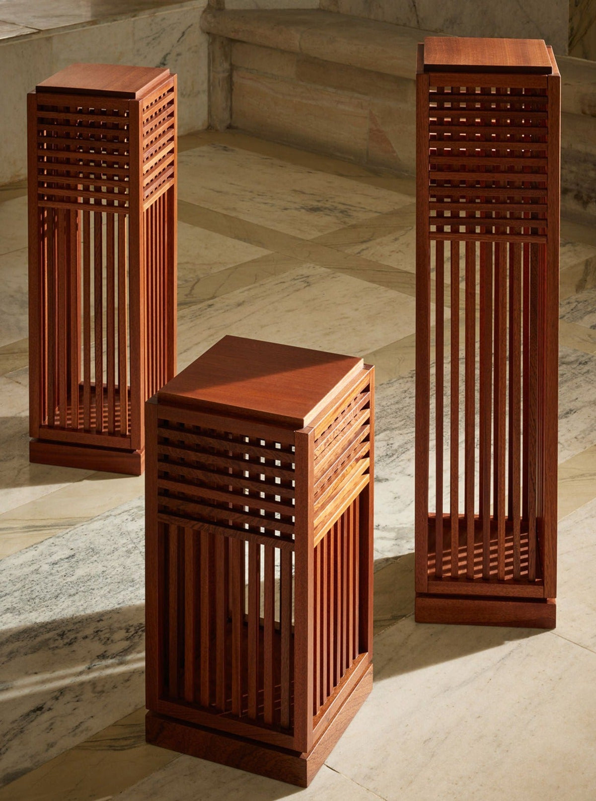 Riviera Plinth Medium in Oiled African Mahogany — detail view
