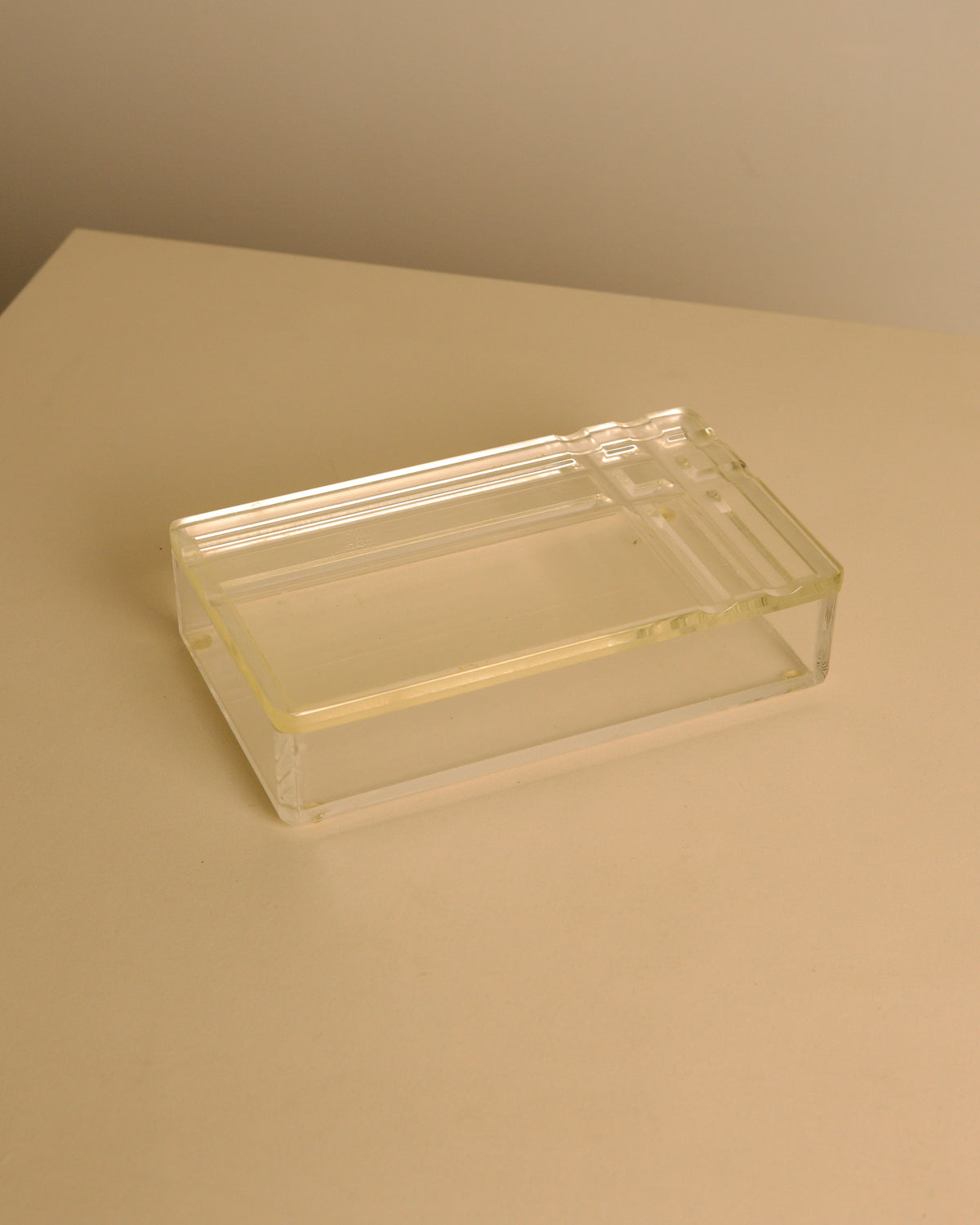 Italian rectangular box in patinated plexiglass, 1970s — lifestyle setting