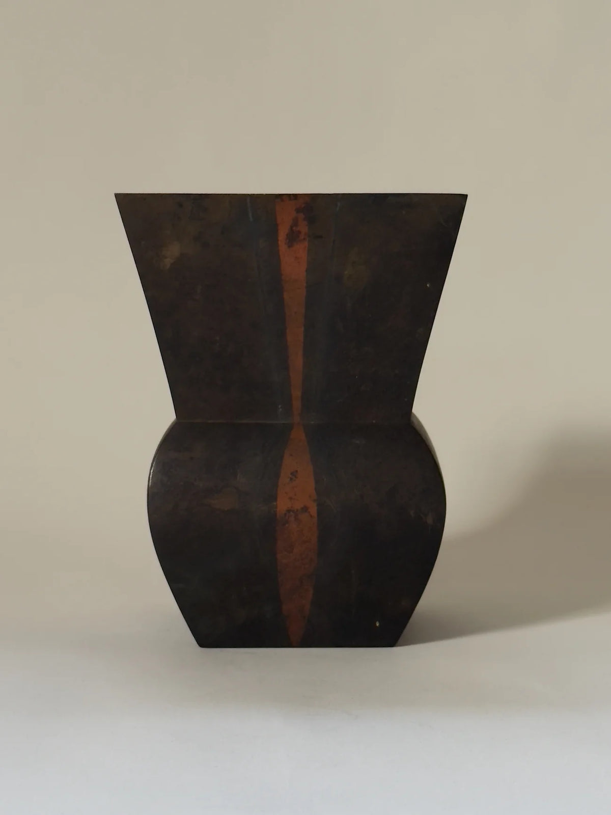 Geometric Japanese Bronze Vase, 1950s — top view highlighting bronze finish