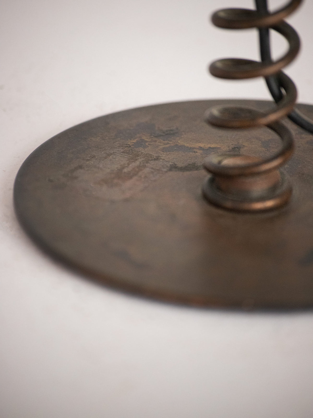 Coil Spring Table Lamp in Patinated Iron with Linen Shade, European, Second Half of the 20th Century — alternate view