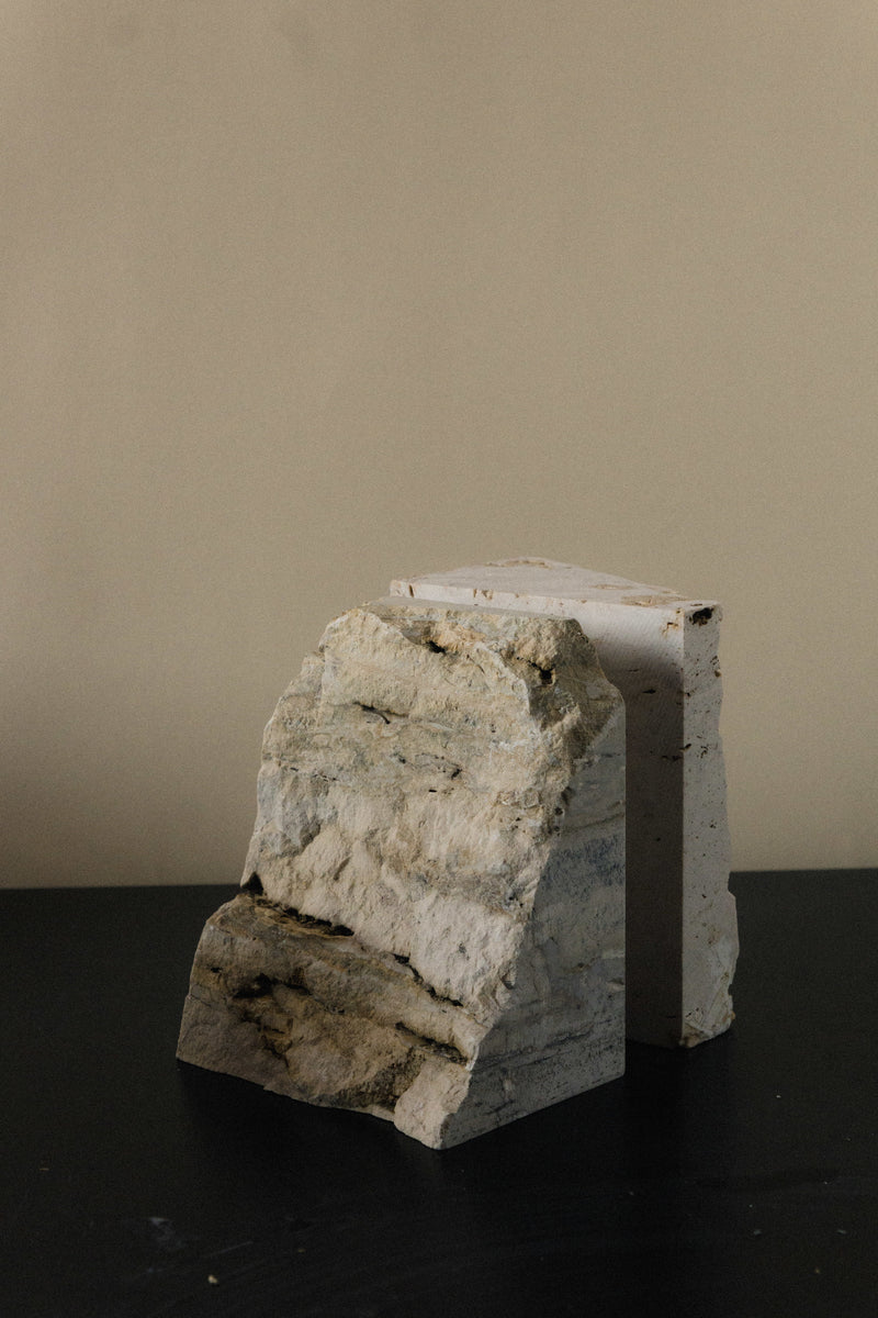 The Fragma Bookend IV - Handmade Travertine Marble Bookend by COSEINCORSO | The Oblist