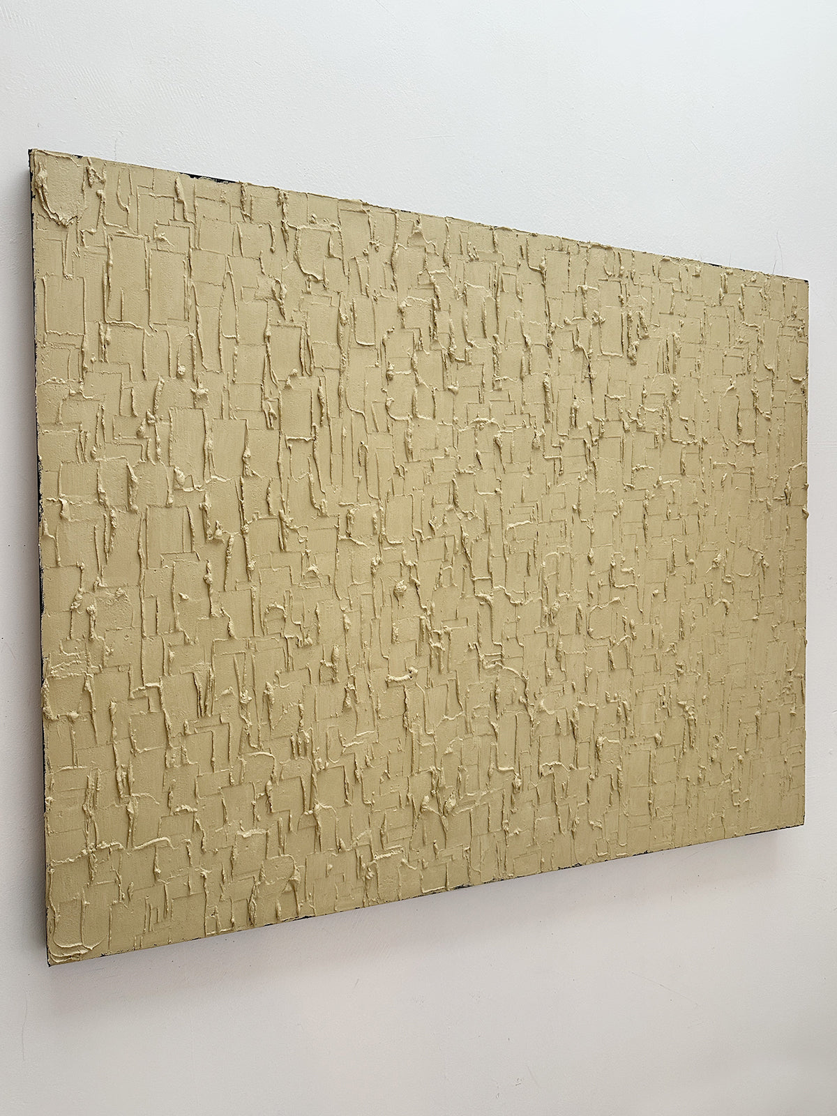 Heavy texture detail of buff titanium abstract painting by Roi Elmaliah