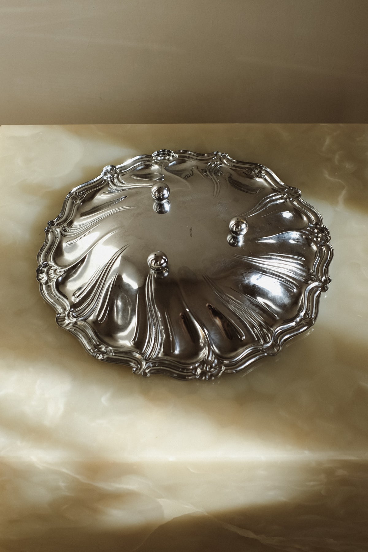 Italian Decorative Bowl — top view of polished silver surface