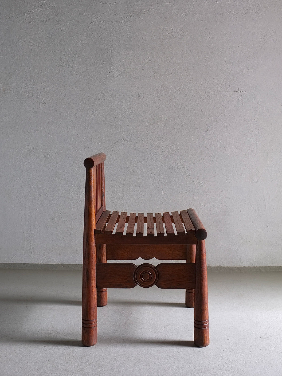 Carved Oak Low Back Chair | France | 1960s — lifestyle setting