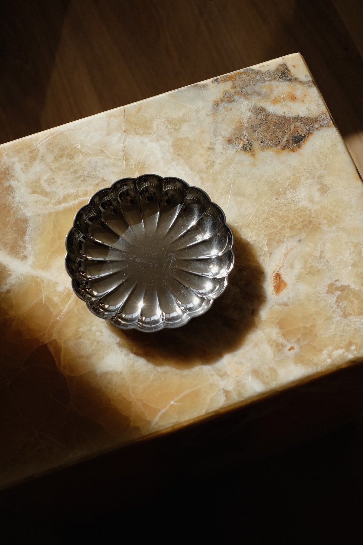 Silver-Plated Dish — top view on marble surface