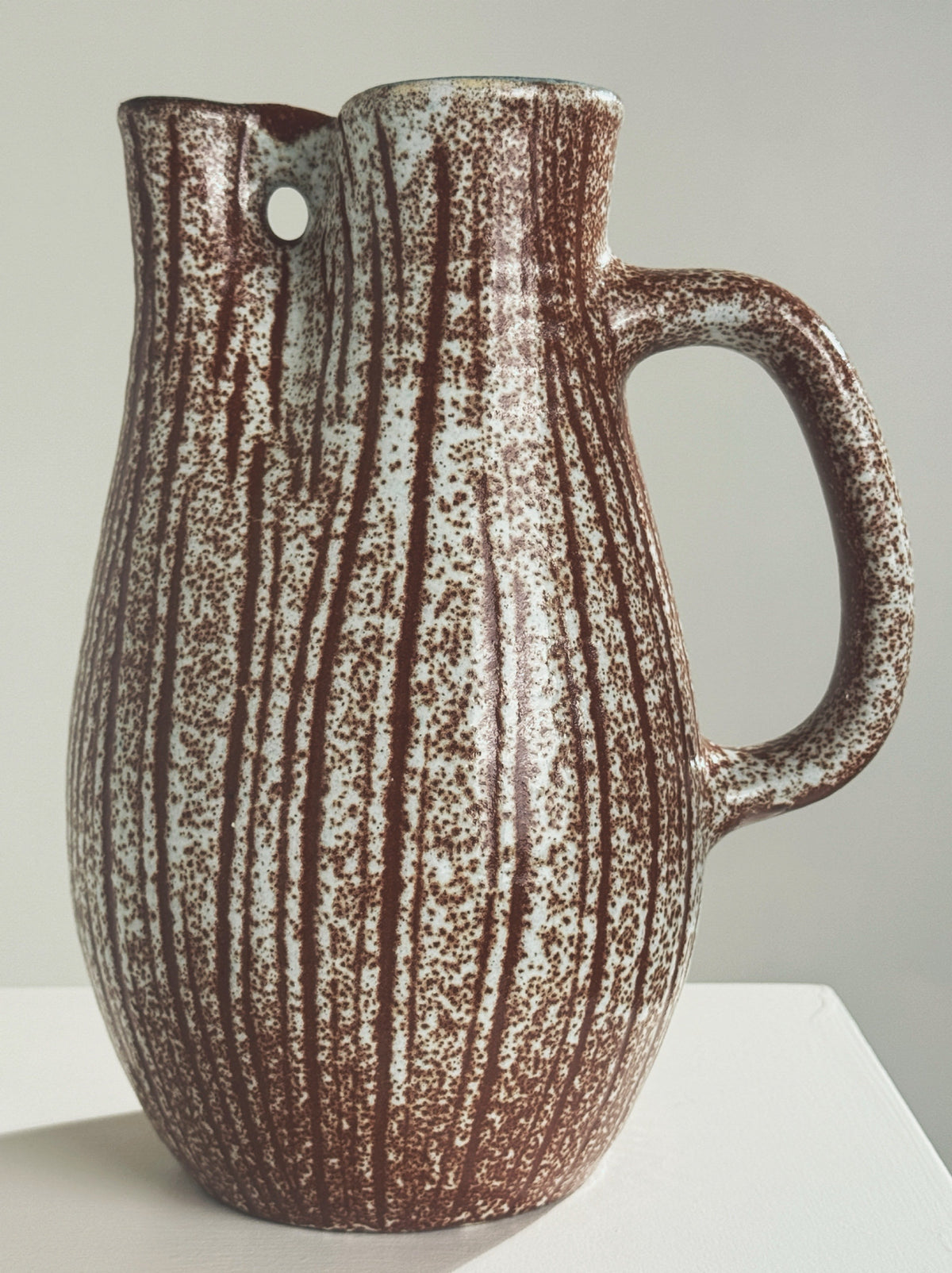 Zoomorphic Pitcher by the Accolay potters — side angle showing speckled ceramic texture