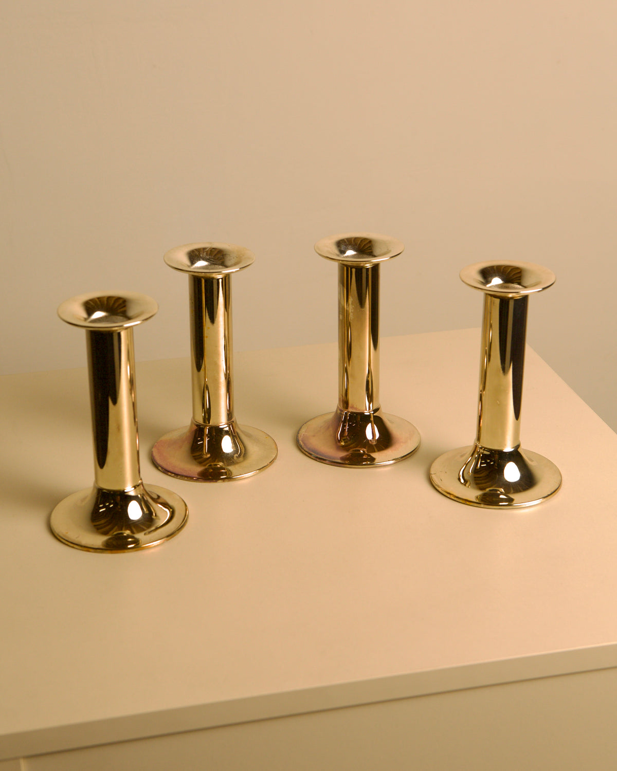 Set of 4 Italian silvered metal candle holders, 1970s by Treaptyque | The Oblist
