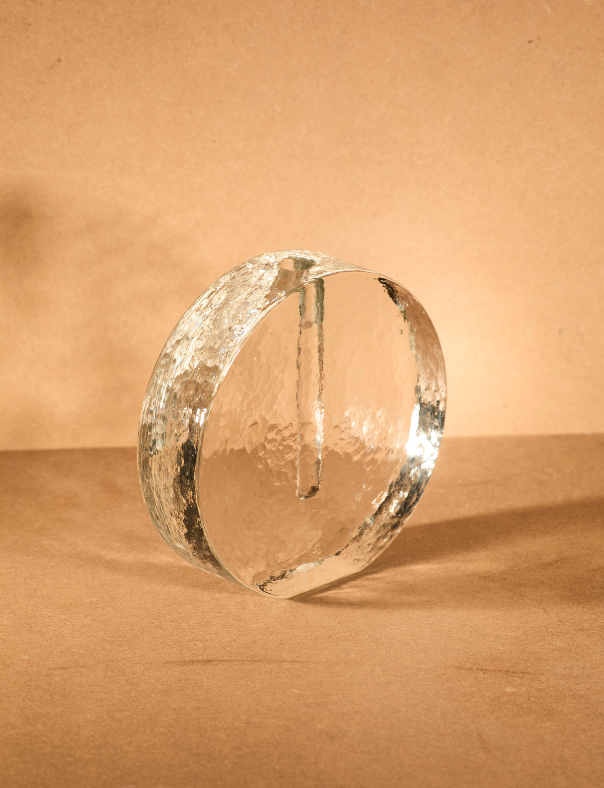 Scandinavian solifleur vase in clear glass c. 1960 — back view highlighting textured surface
