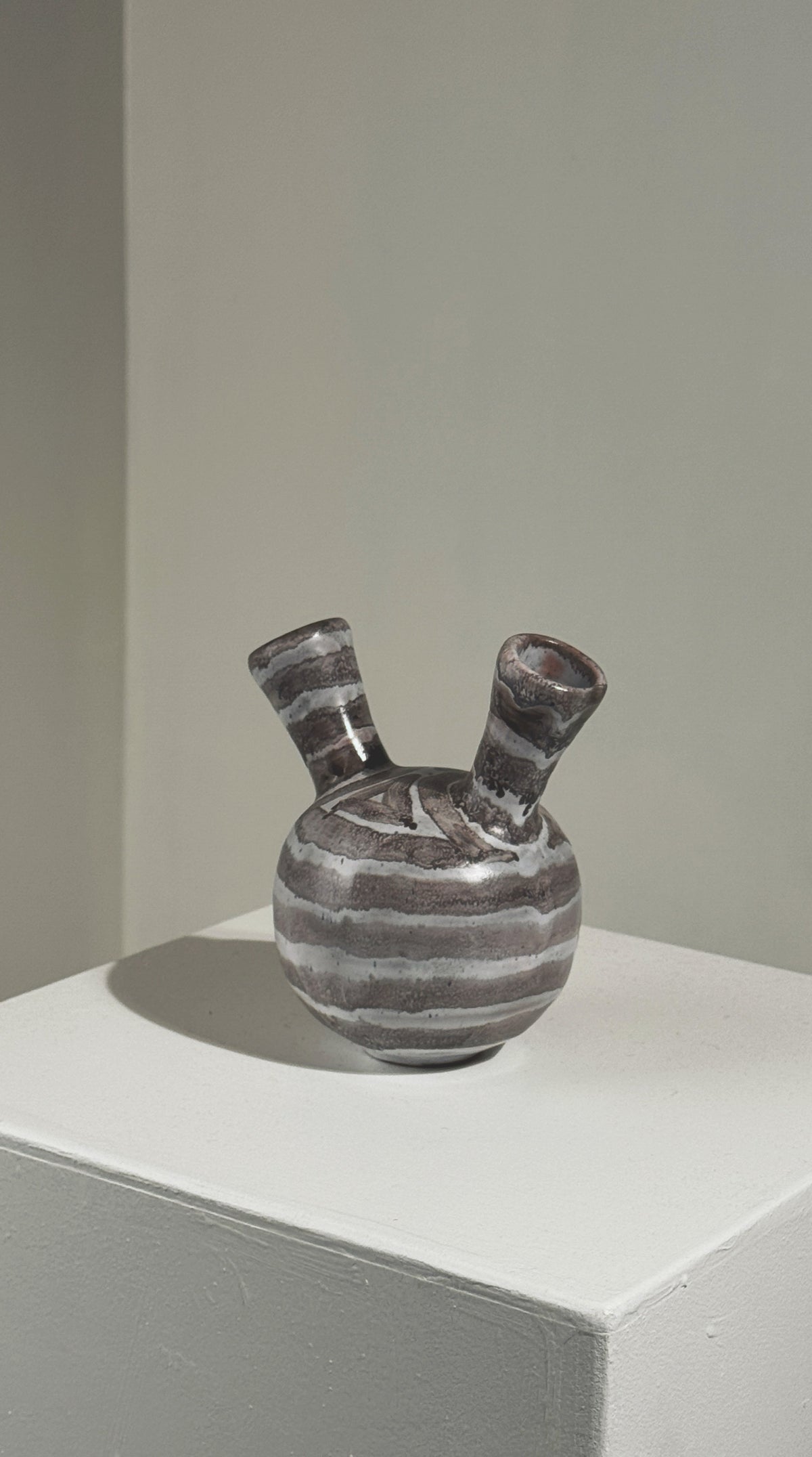 Double-neck ceramic vase with striped pattern by Jean Busson