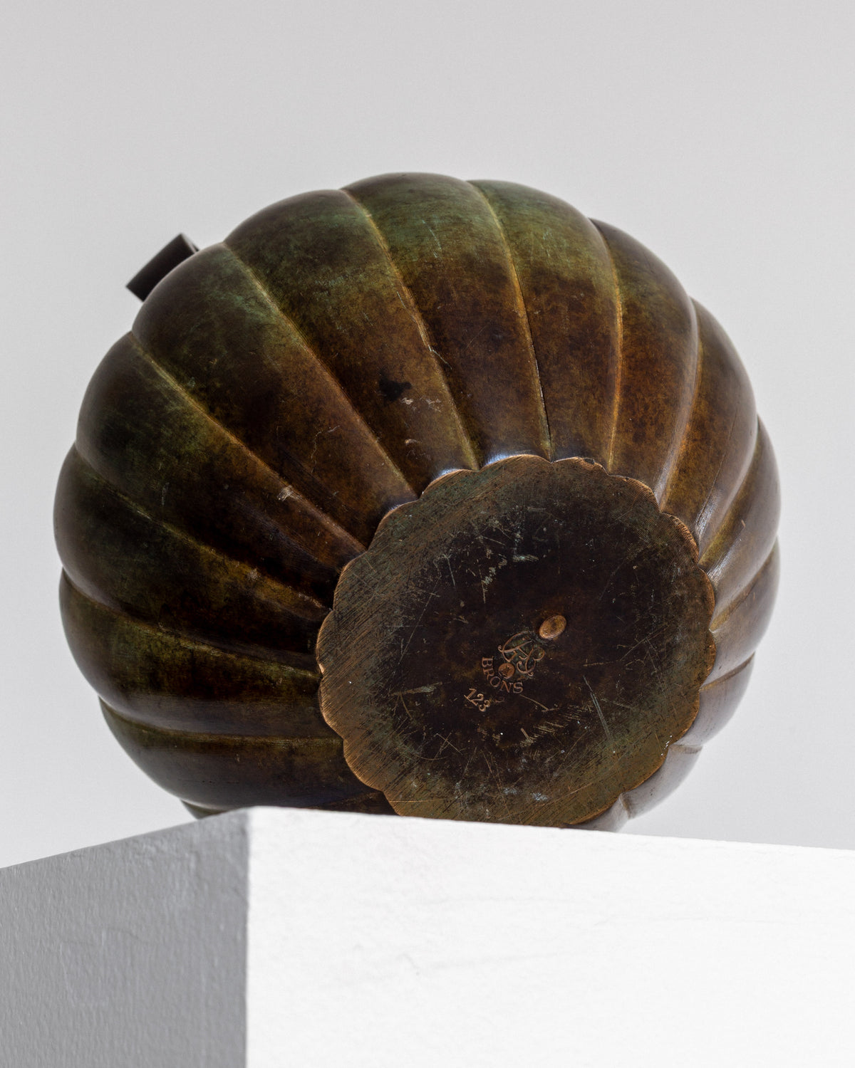 Swedish Art Deco Bronze Vase by GAB, 1930s — back view showing ribbed texture