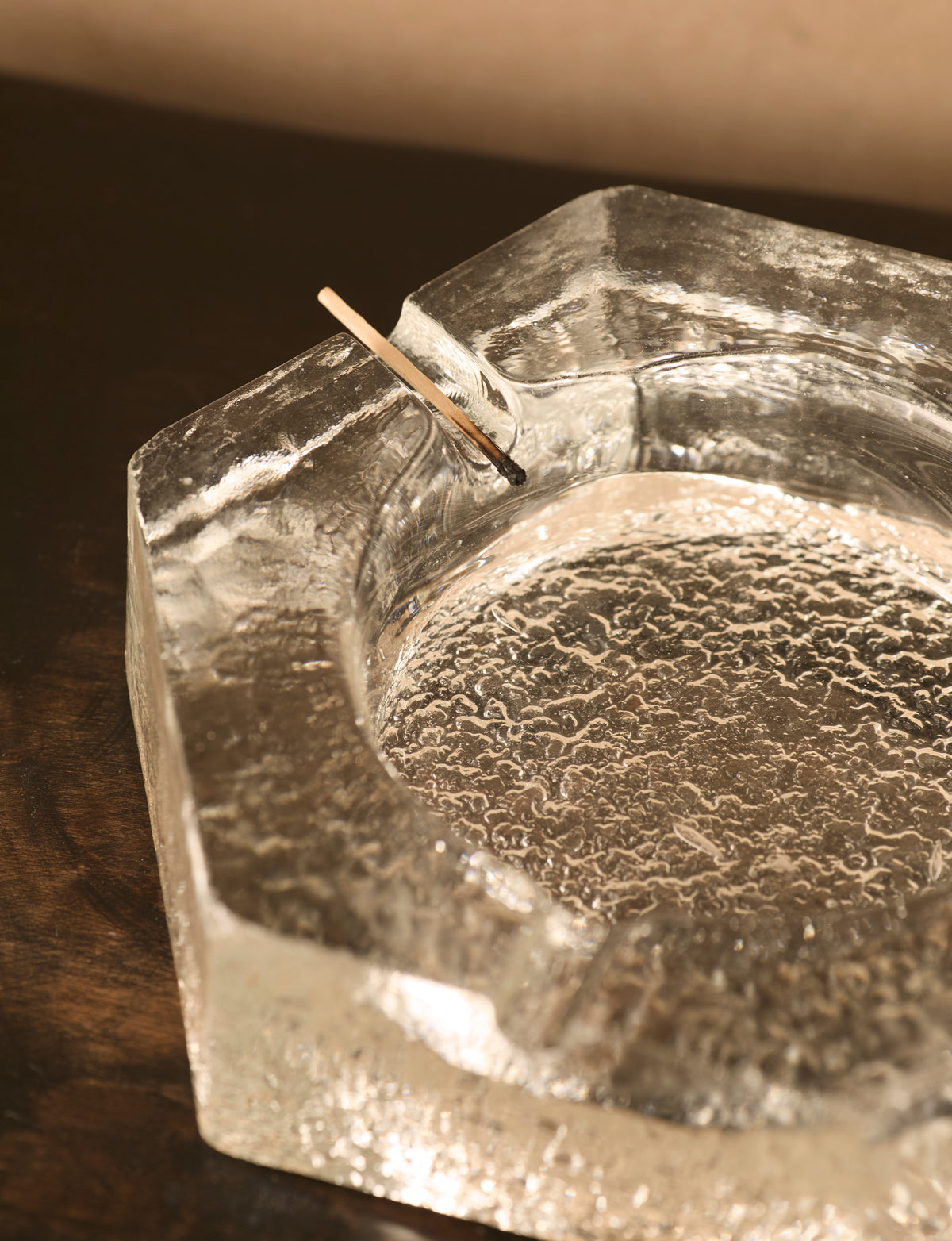 Vintage Scandinavian Ashtray in Glass and Clear Glass — close-up showing textured surface