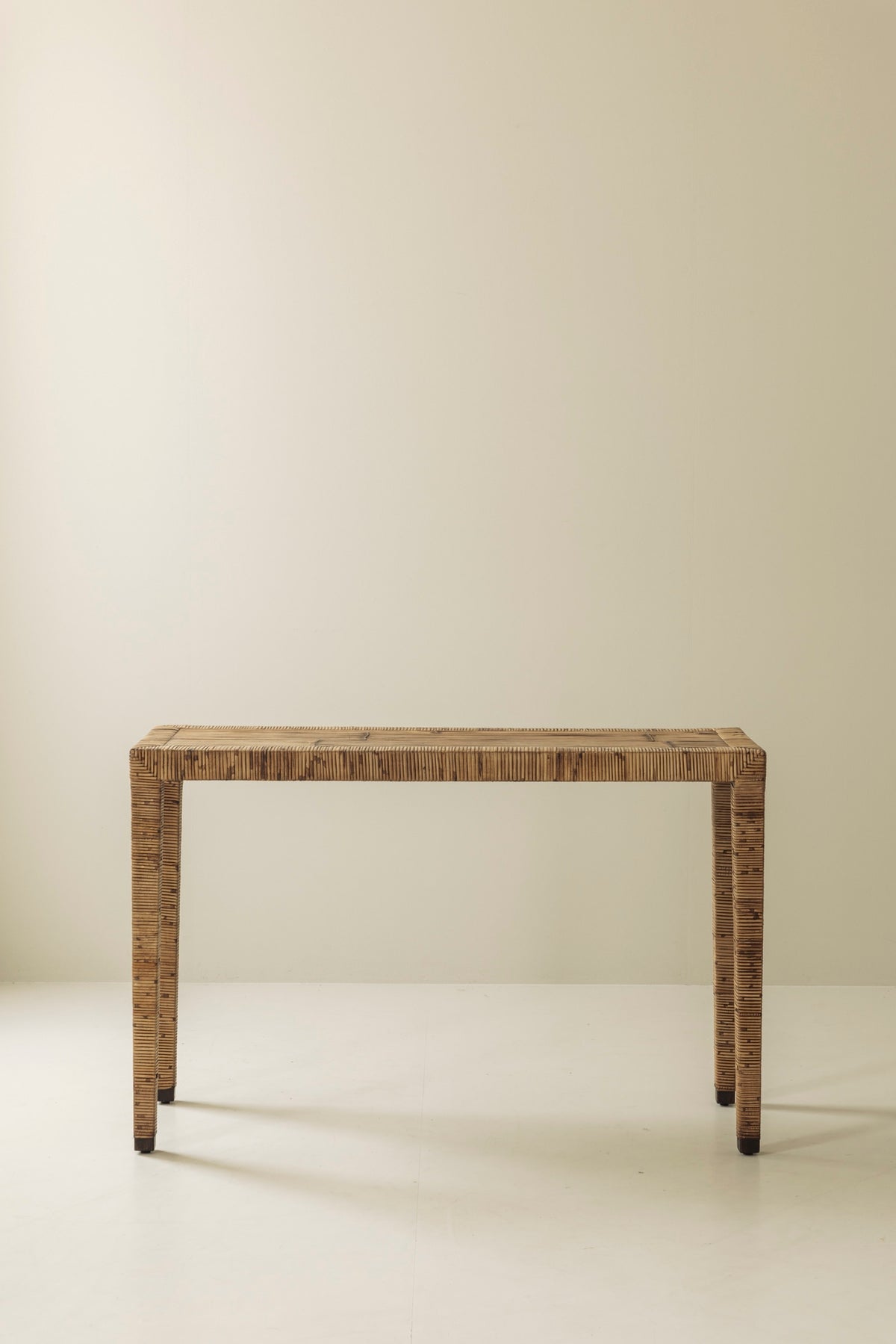 Exceptional French Rattan Wrapped Console Table, 1970s — close-up