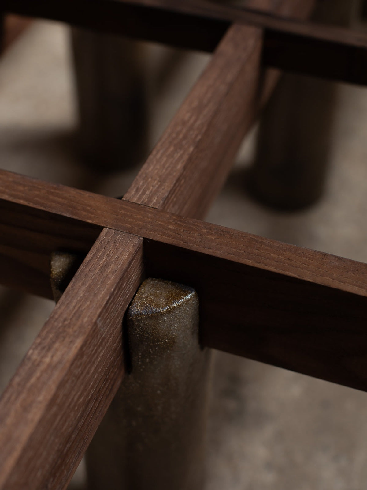 Japanese Inspired Coffee Table in Wood & Clay - Dark Edition — close-up