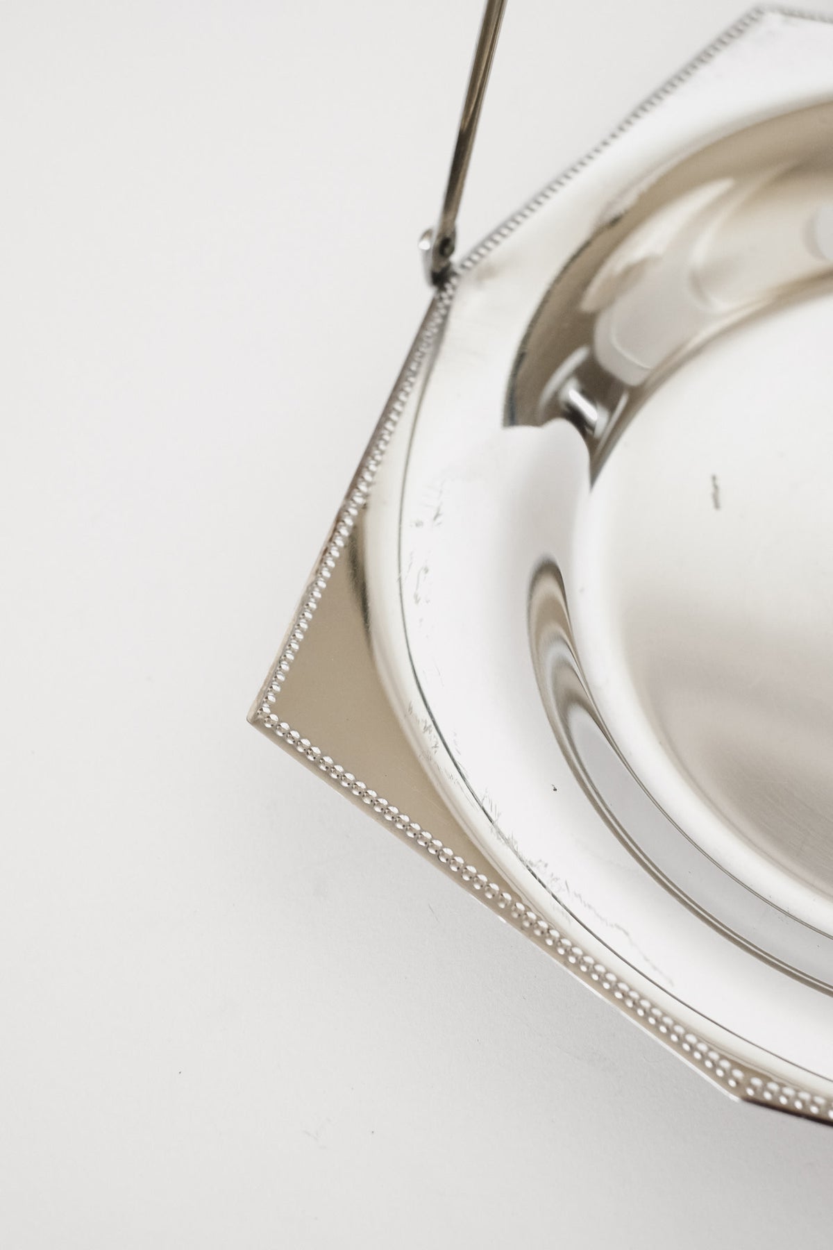 Vintage Old Hall Stainless Steel Basket with Beaded Edge — close-up