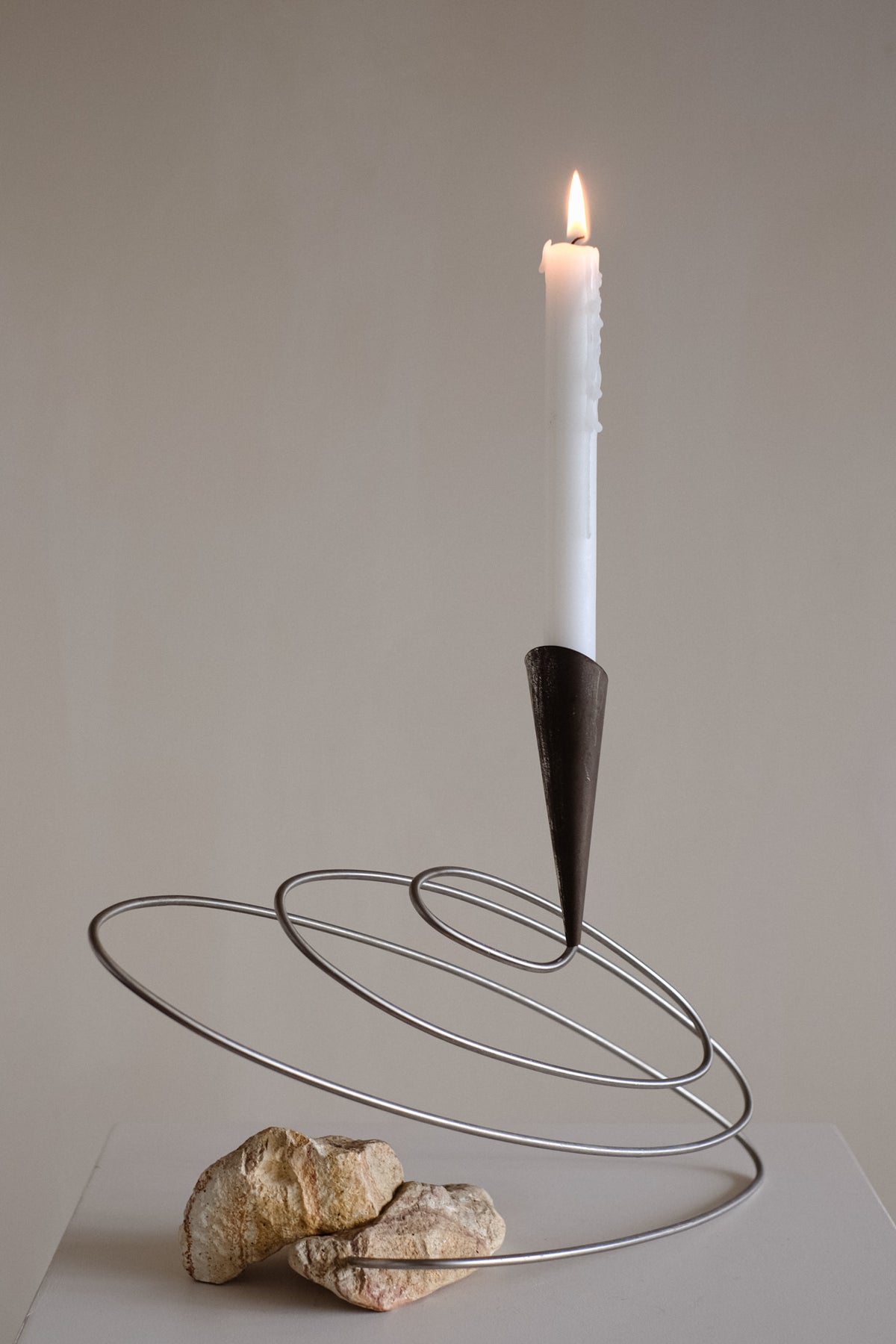 Sculptural Spiral Candle Holder with Stone Base — detail view