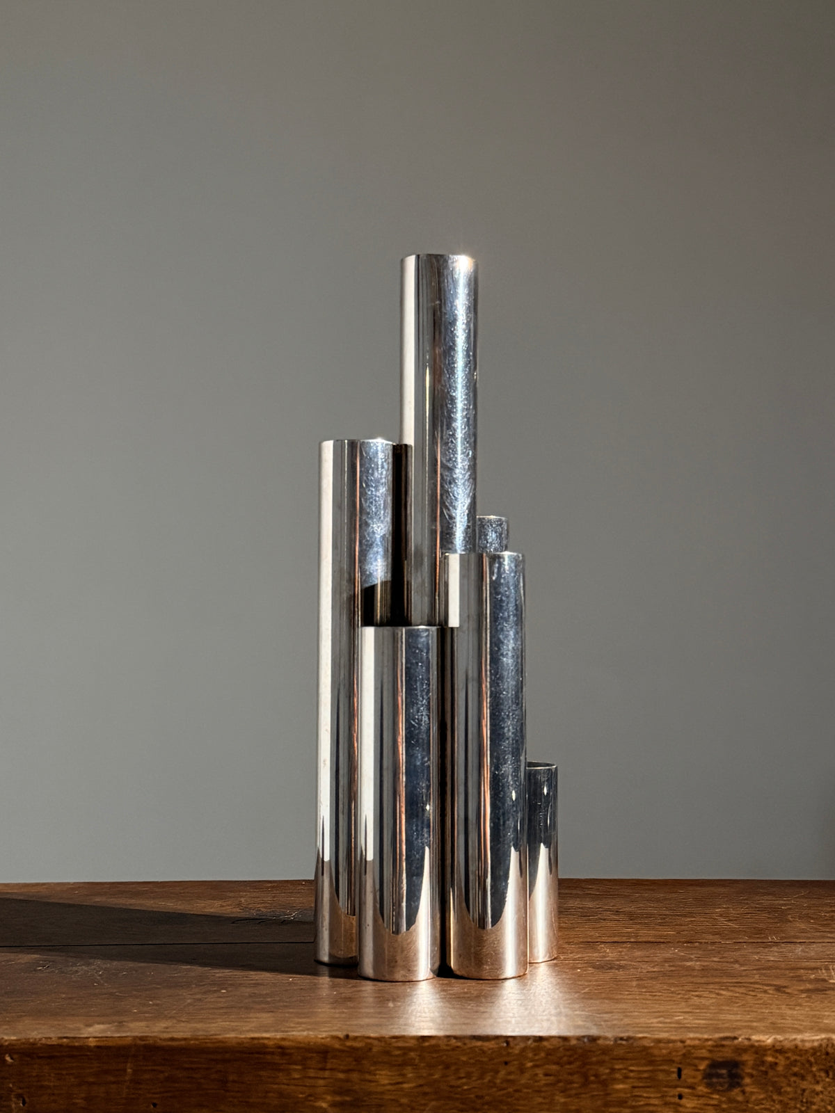 Sculptural vase in silver-plated metal, France, 1970s.  — side angle