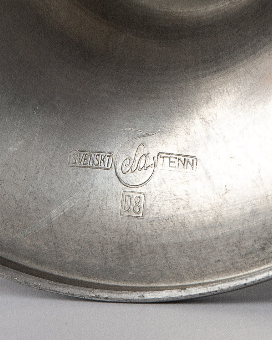 Art Deco Pewter Table Lamp by Celestine Andersson, 1930, Sweden — close-up of pewter base with maker's mark