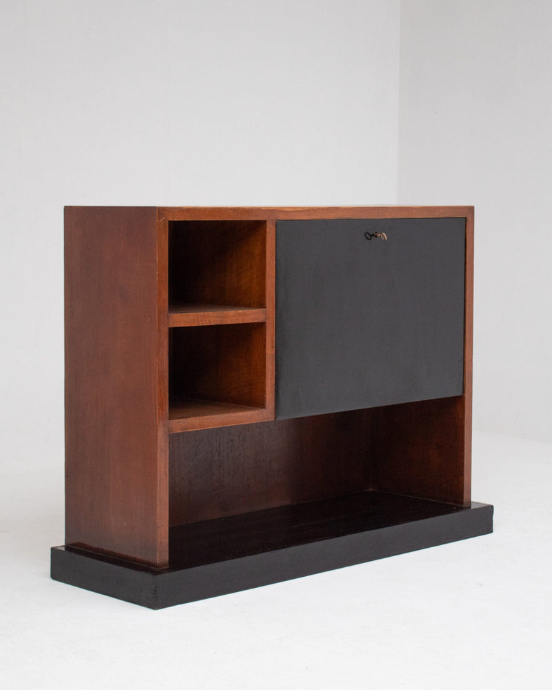 Art Deco Wooden Cabinet with Black Lacquered Door — side angle