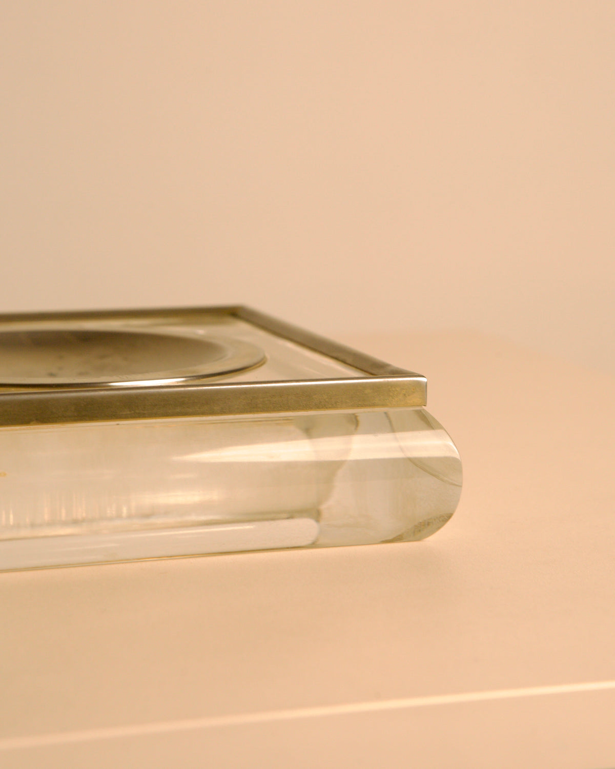 Italian square Plexiglas and metal catch-all tray, 1960s — lifestyle setting