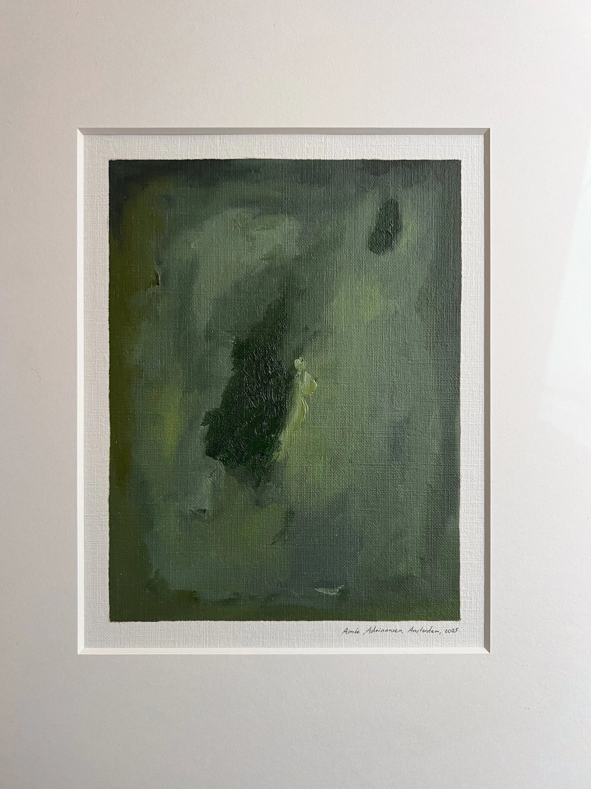 Oil painting on paper - 8 - by Aimée Adriaansen (2025) — side angle showing green tones and textured surface