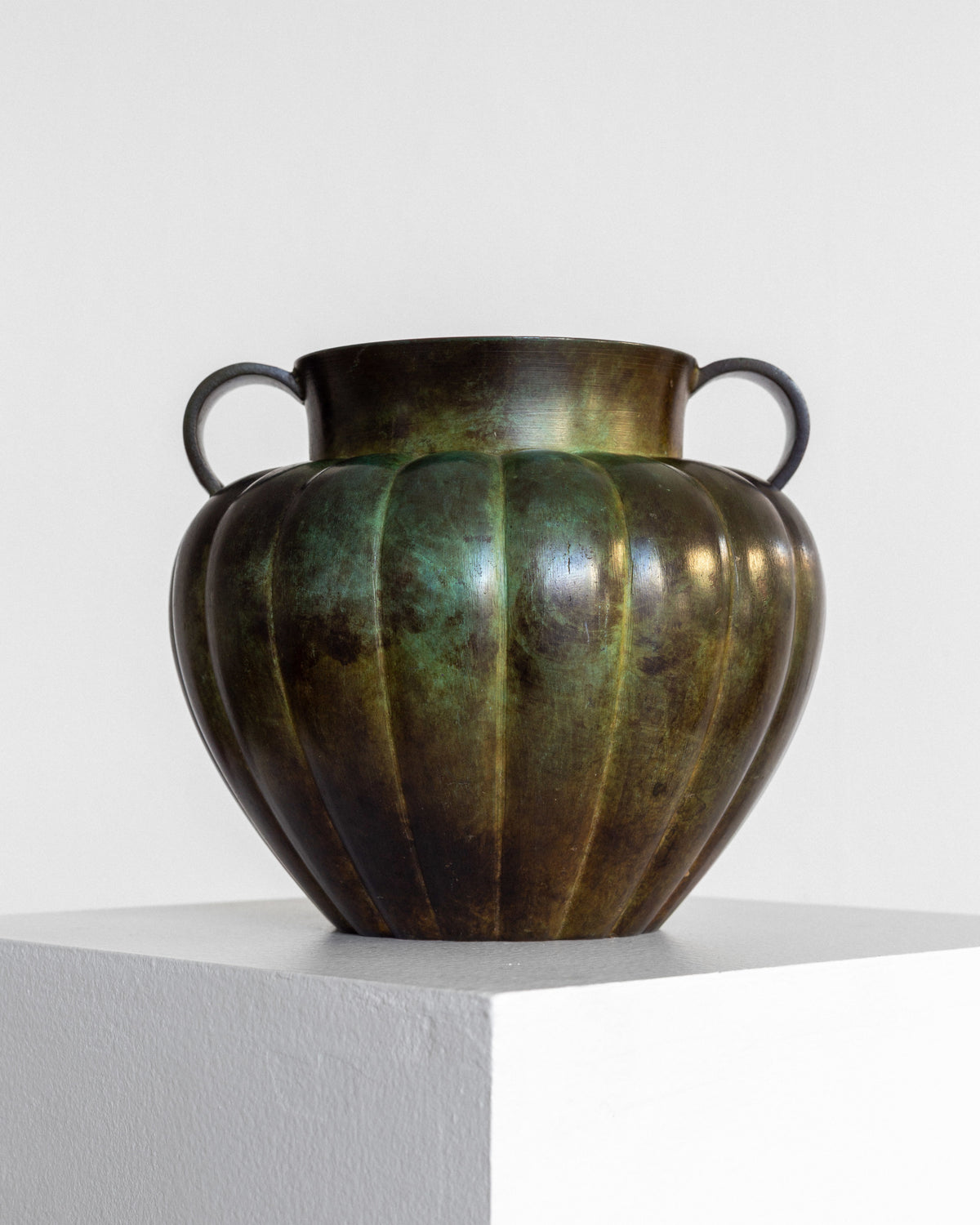 Swedish Art Deco Bronze Vase by GAB, 1930s — side view highlighting ribbed surface