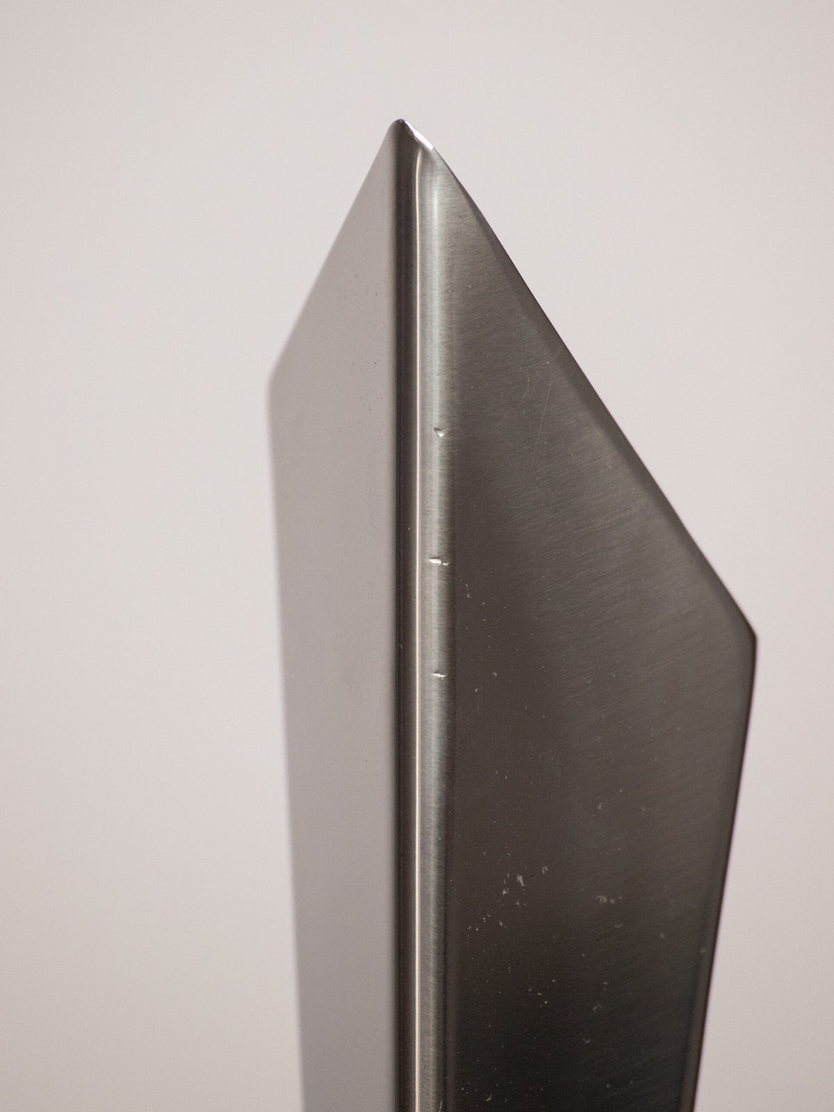 Folded Stainless Steel Bud Vase, Inverted Cone on Triangular Pyramid Foot, Space Age, 1960s-1970s — alternate view