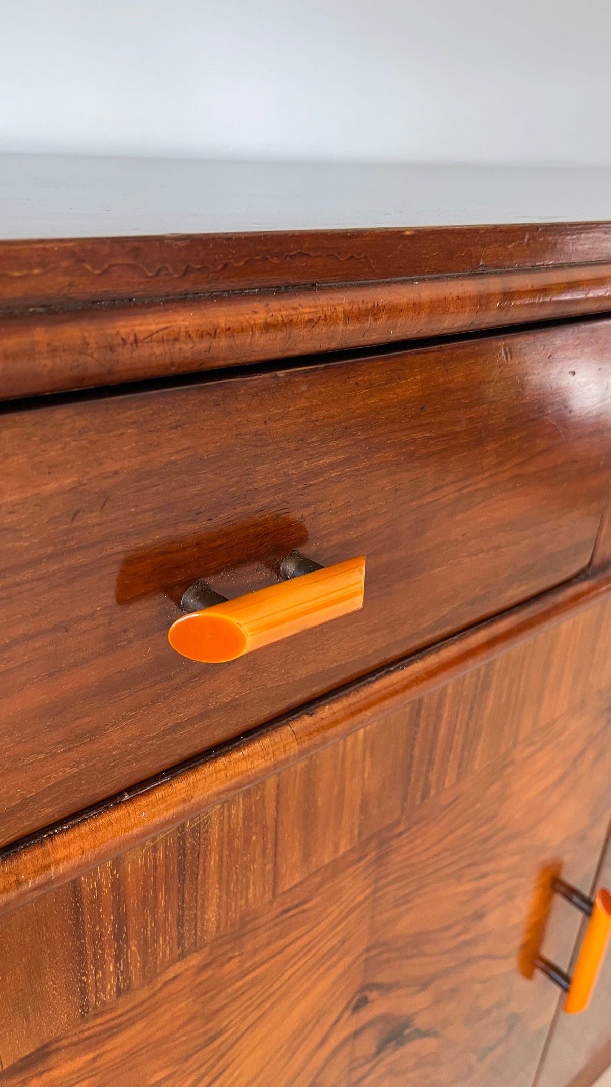 1930s Art Deco Burr Walnut Sideboard — close-up