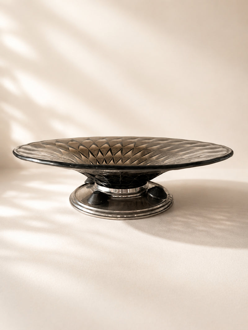 Art Deco Smoked Glass & Chrome Centerpiece Bowl - circa 1930 by Dodo Vintage | The Oblist