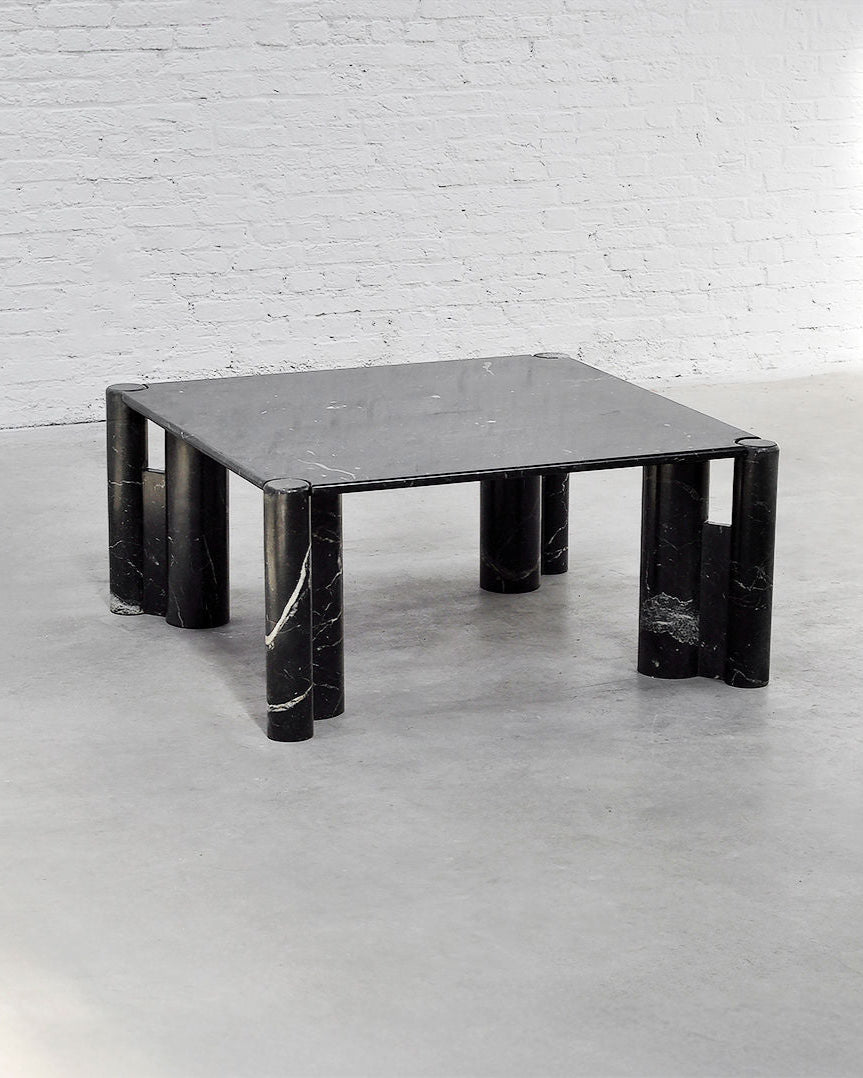 Black marble coffee table with cylindrical legs, Gae Aulenti style