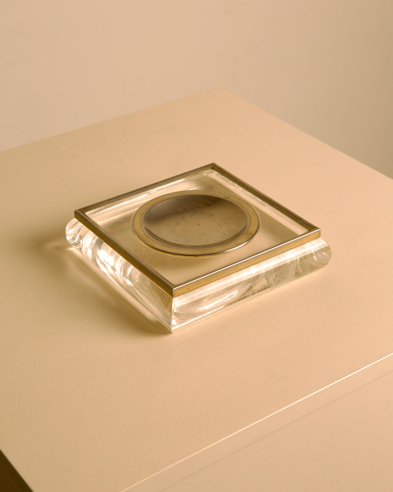Italian square Plexiglas and metal catch-all tray, 1960s by Treaptyque | The Oblist