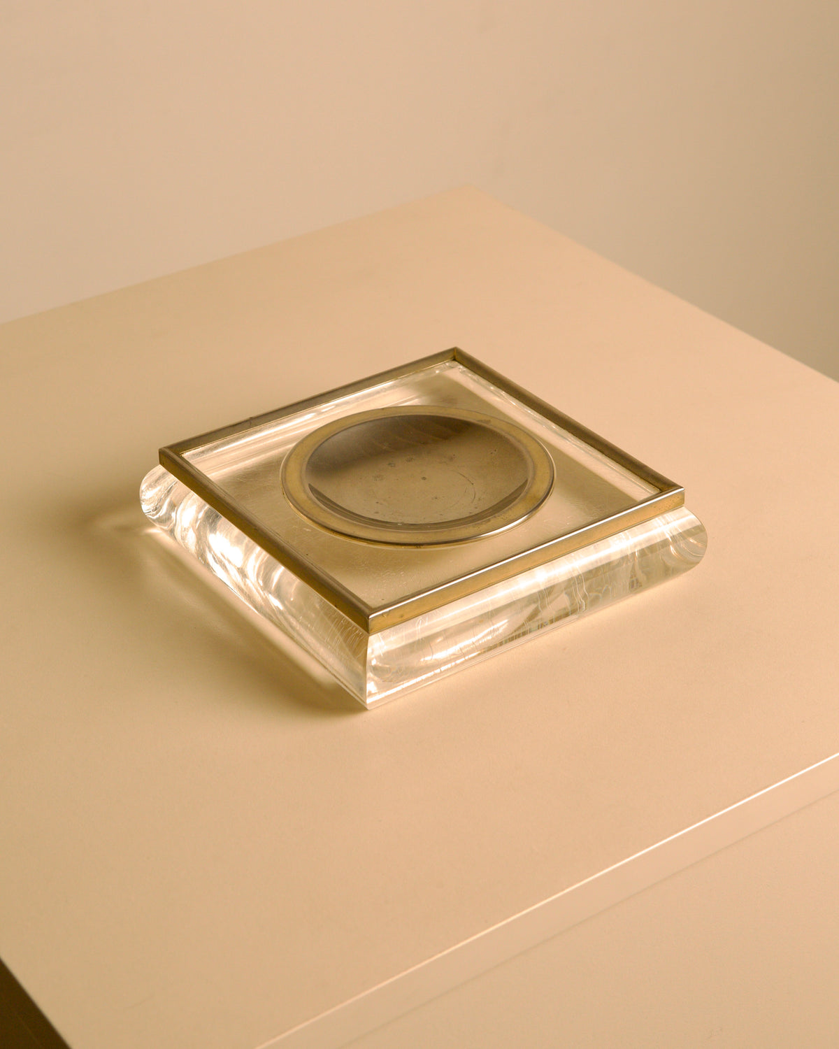 Italian square Plexiglas and metal catch-all tray, 1960s by Treaptyque | The Oblist