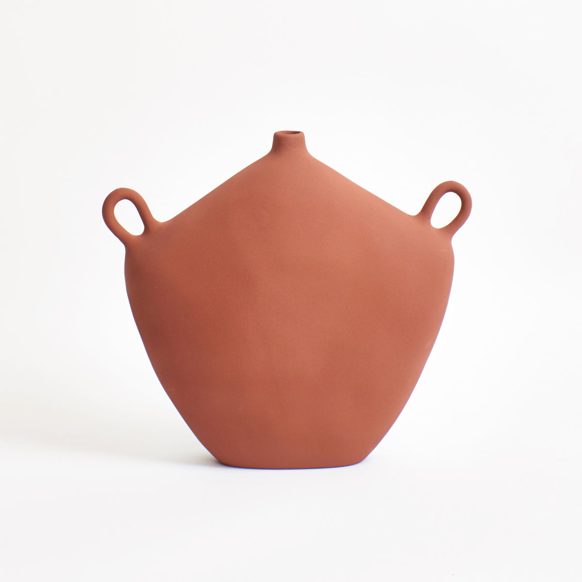 Maria Vessel - Oat — front view of terracotta vase with handles