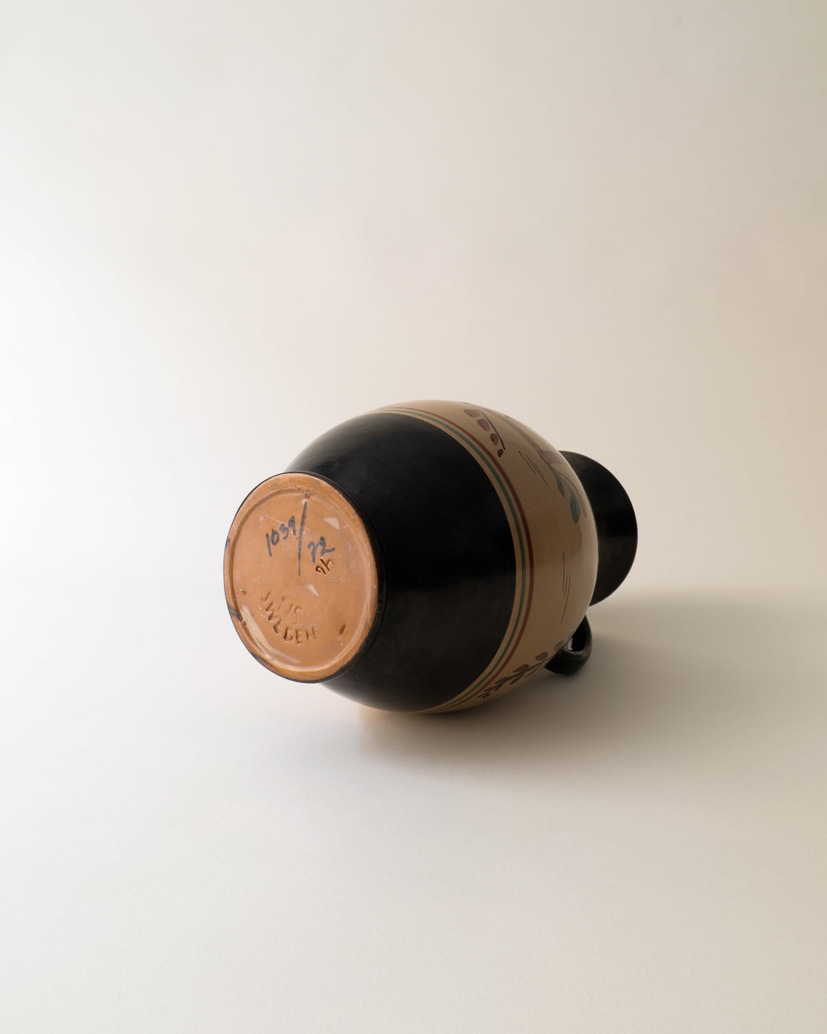 Bottom view of Nittsjö ceramic amphora vase showing maker's mark