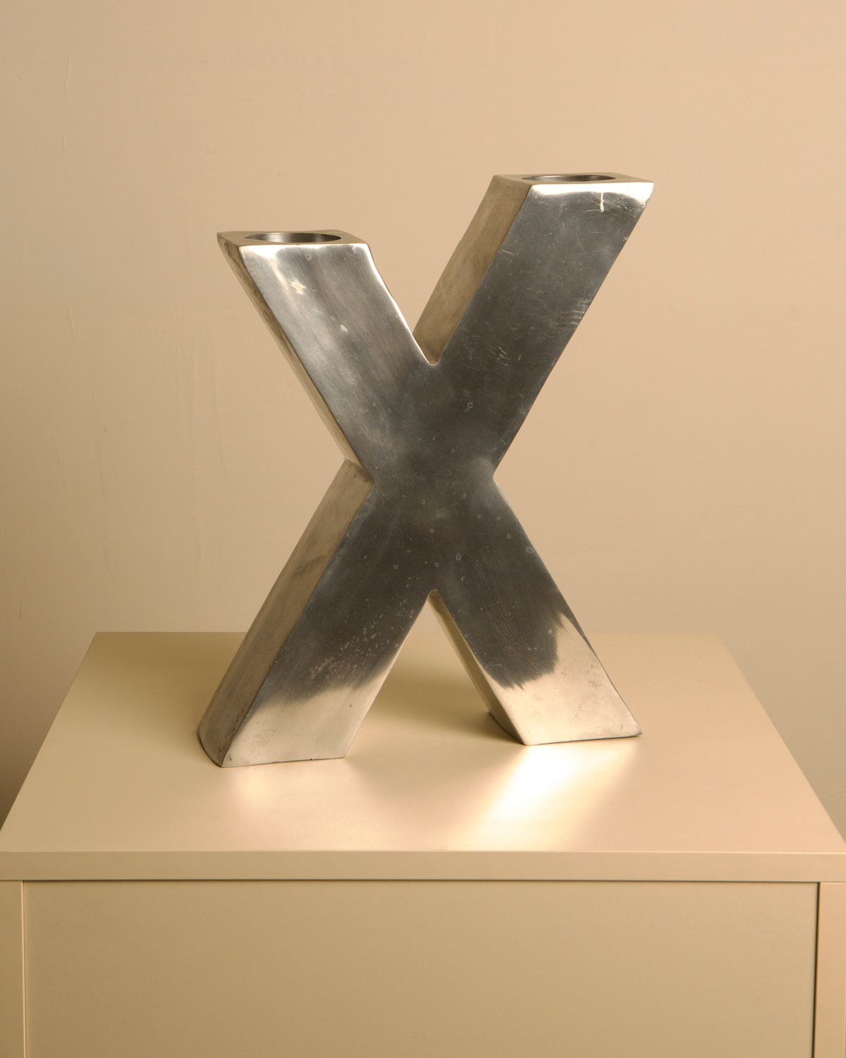 Large "X" Candleholder in Cast Aluminum 80's by Treaptyque | The Oblist — cast aluminum, modern design